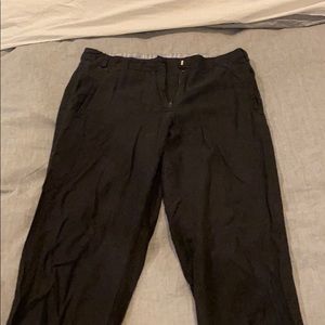 High Waisted Black Canvas Ankle Cropped Pants